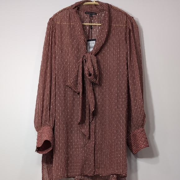 Adrianna Papell | Pink Patterned Textured Sheer Tunic Long Sleeve Top Size XL 1X - Picture 2 of 11